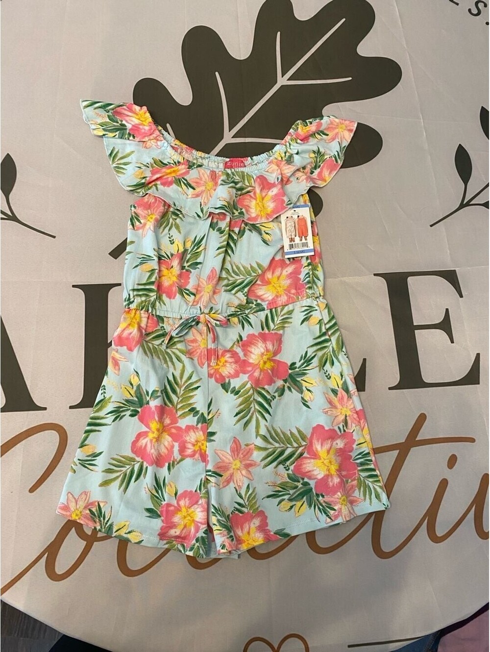 Zunie Girl Tropical Floral Print Off-Shoulder Romper